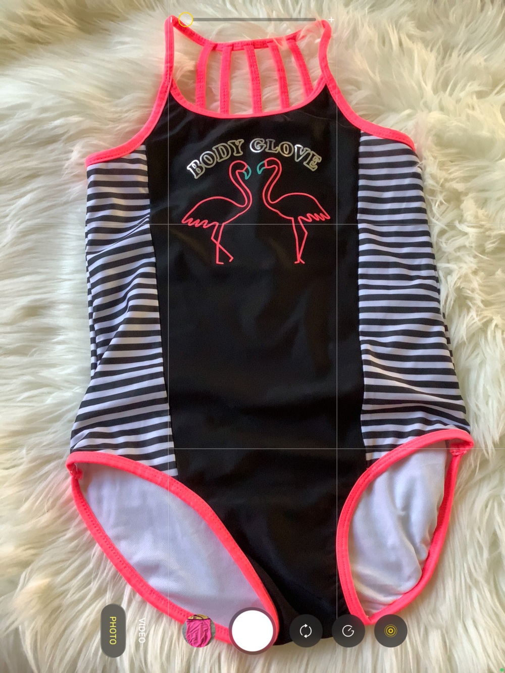Body Glove Black One-Piece Swim with Neon Pink Trim & Stripes